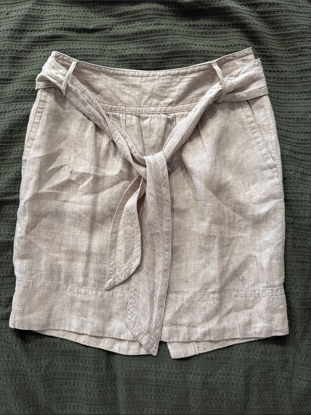 Banana Republic Beige 100% Linen Midi Skirt with Tie & Pockets